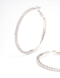 Silver  Fine Minimal Cubic Zirconia Hoop Earrings