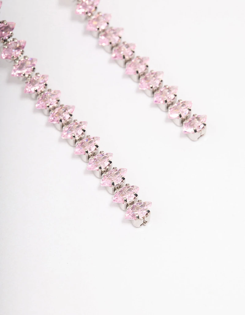 Silver Cubic Zirconia Marquise Square Drop Earrings