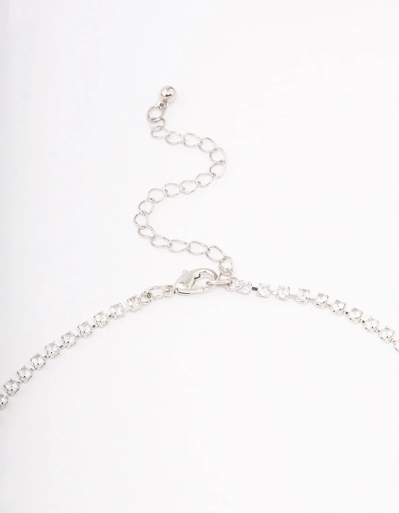 Silver Cubic Zirconia Statement Diamond Earrings & Necklace Set