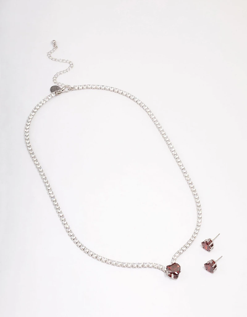 Silver Heart Pendant Earrings & Necklace Set