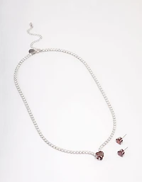 Silver Heart Pendant Earrings & Necklace Set