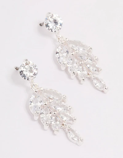 Silver Cubic Zirconia Drop Statement Earrings