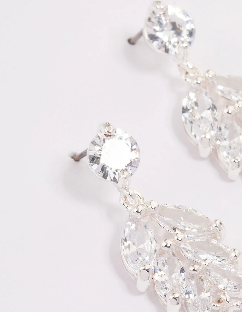 Silver Cubic Zirconia Drop Statement Earrings