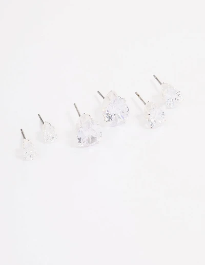 Silver Cubic Zirconia Stud Earrings Pack