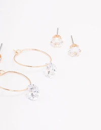 Gold Cubic Zirconia Multi Stud Earrings Pack