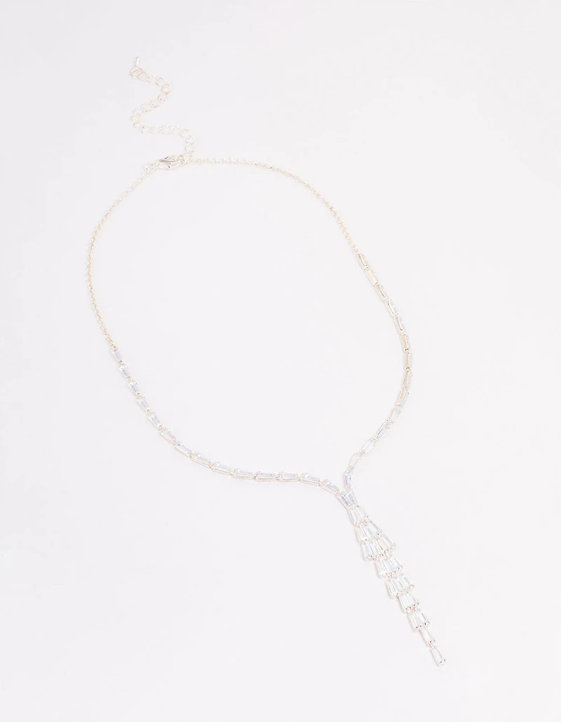 Silver Stone Cubic Zirconia Pendant Station Necklace