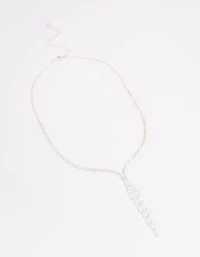 Silver Stone Cubic Zirconia Pendant Station Necklace