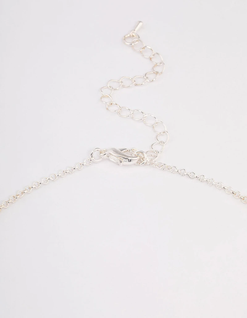 Silver Stone Cubic Zirconia Pendant Station Necklace