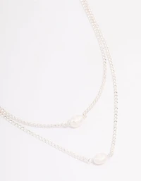 Silver Cubic Zirconia Multi-Row Pearl Necklace