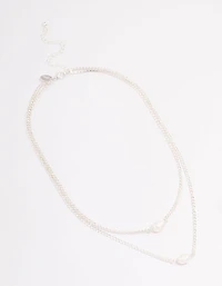 Silver Cubic Zirconia Multi-Row Pearl Necklace