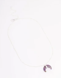 Silver Amethyst Eclipse Moon Pendant Necklace