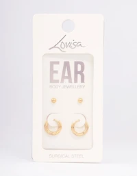 Gold Plated Surgical Steel Plain Stud & Huggie Earring Pack
