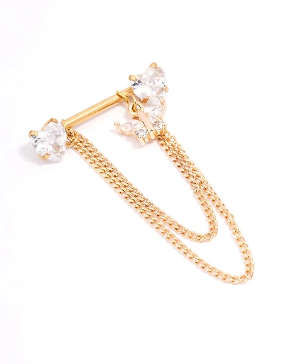 Gold Plated Surgical Steel Heart Butterfly Drop Nipple Piercing