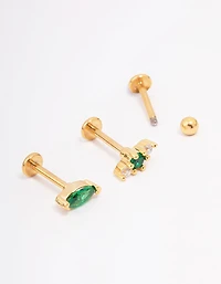Gold Plated Surgical Steel Marquise Ball Triangular Flat Back 3-Pack