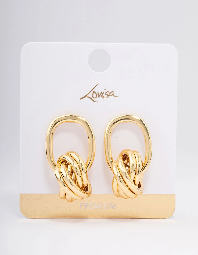 Gold Plated Oval Knotted Drop Earrings
