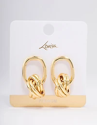 Gold Plated Oval Knotted Drop Earrings