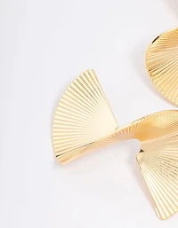 Gold Plated Twisted Fan Statement Stud Earrings