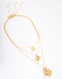 Gold Plated Trio Layered Molten Disc Necklace