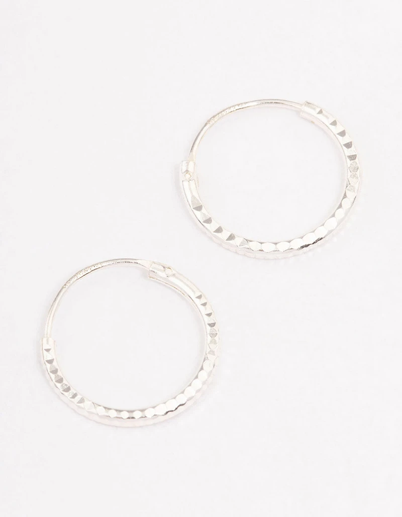 Sterling Silver Diamante Hoop Earrings 12mm
