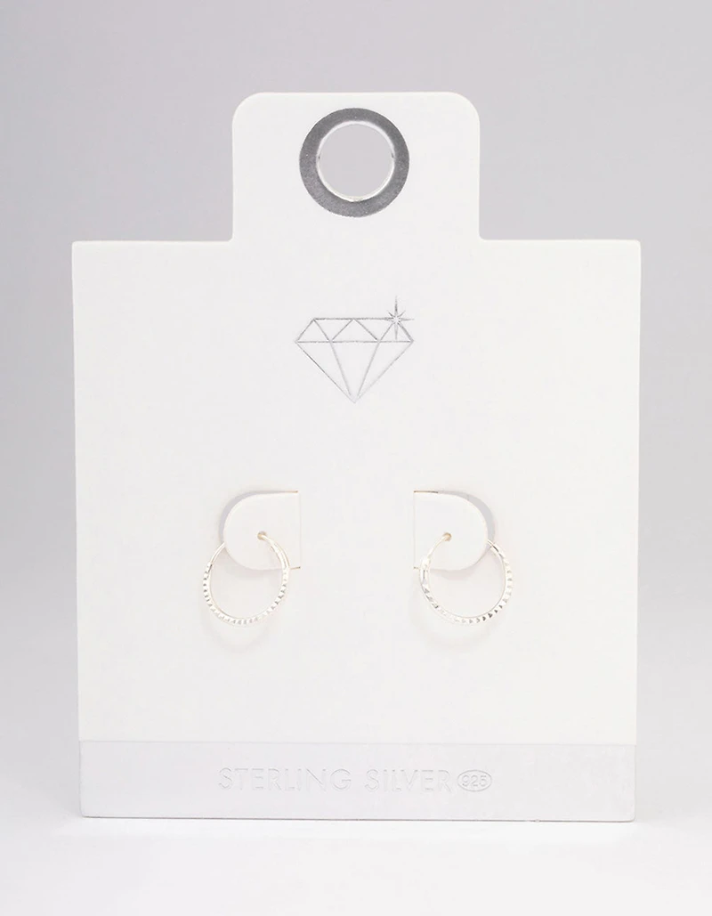 Sterling Silver Diamante Hoop Earrings 12mm