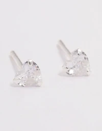 Sterling Silver Cubic Zirconia Heart Stud Earrings 4mm
