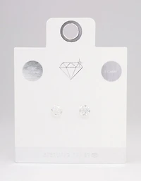Sterling Silver Cubic Zirconia Simple Stud Earrings