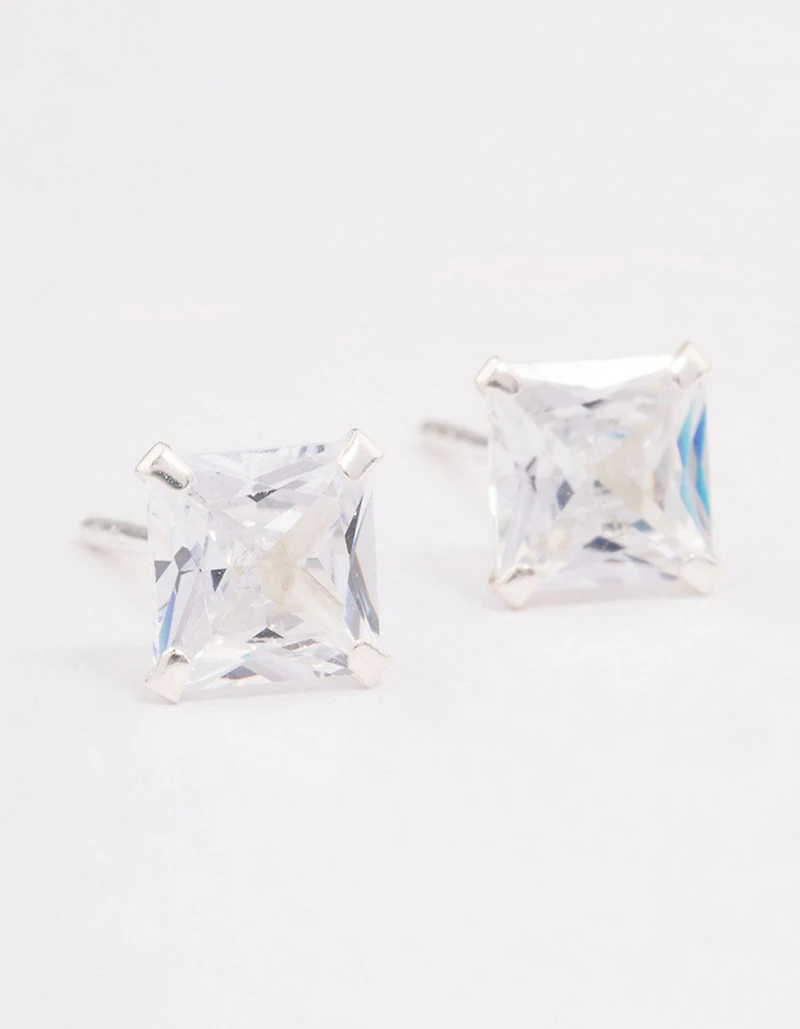 Sterling Silver Square Cubic Zirconia Stud Earrings
