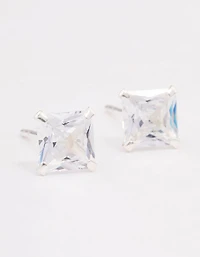 Sterling Silver Square Cubic Zirconia Stud Earrings