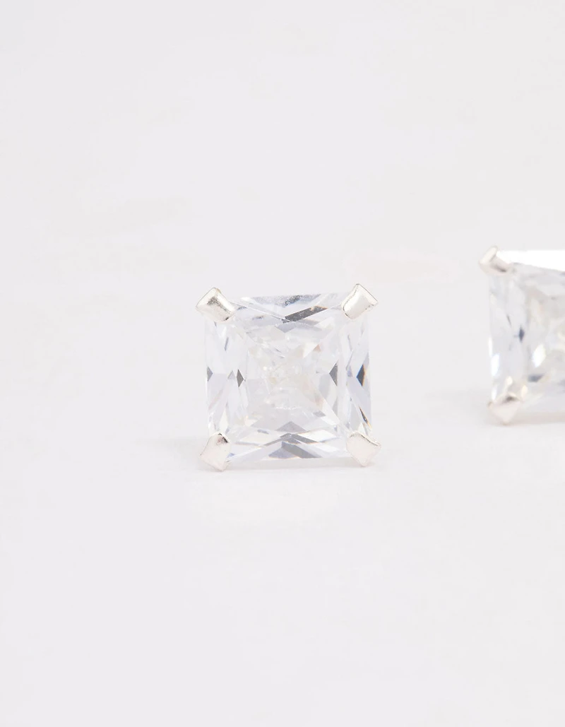 Sterling Silver Square Cubic Zirconia Stud Earrings