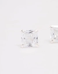 Sterling Silver Square Cubic Zirconia Stud Earrings