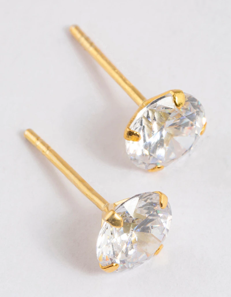 Gold Plated Sterling Silver Cubic Zirconia Stud Earrings
