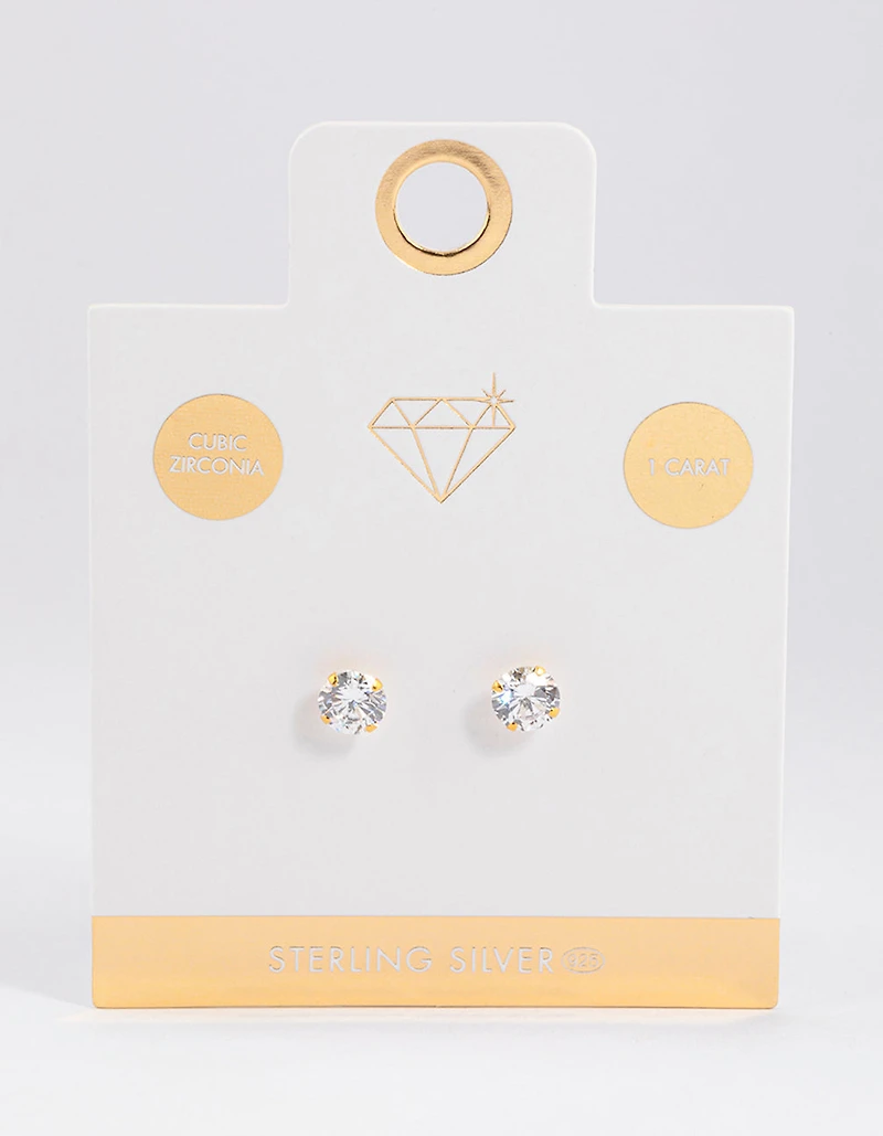 Gold Plated Sterling Silver Cubic Zirconia Stud Earrings