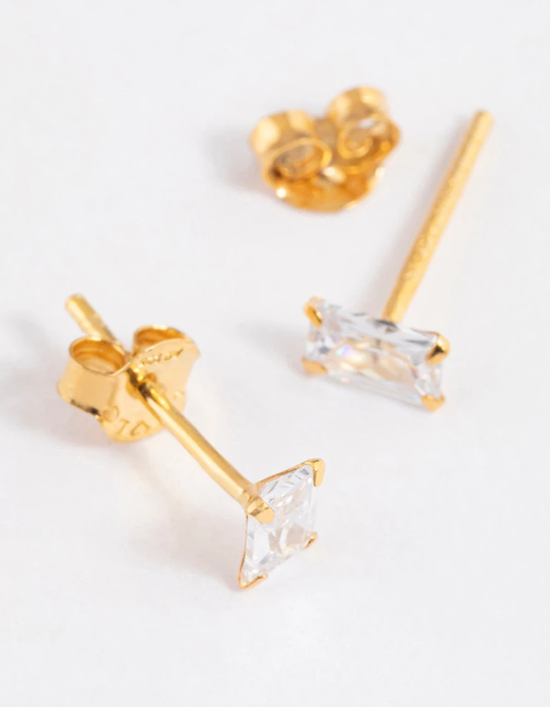 Gold Plated Sterling Silver Baguette Stud Earrings