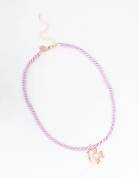 Rose Gold Twisted Cord Pearly Flower Necklace