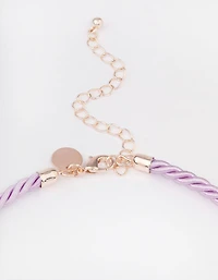 Rose Gold Twisted Cord Pearly Flower Necklace