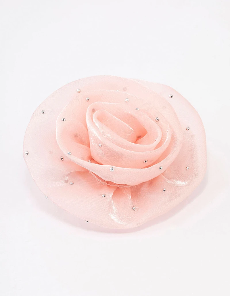 Broche et pince à cheveux Rosette Pink Diamante