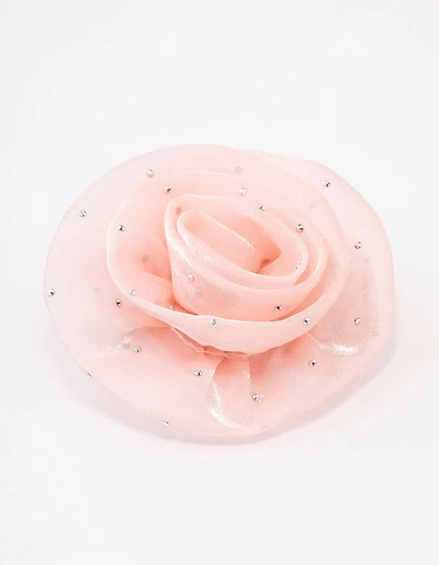Broche et pince à cheveux Rosette Pink Diamante
