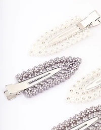Silver Diamante Hair Clips 4-Pack