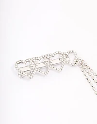 Silver Heart Diamante Cup Chain Hair Clip