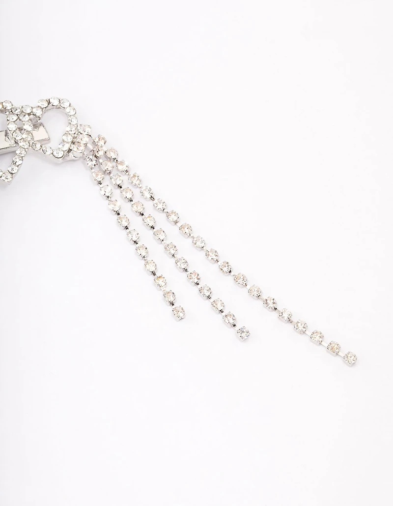 Silver Heart Diamante Cup Chain Hair Clip
