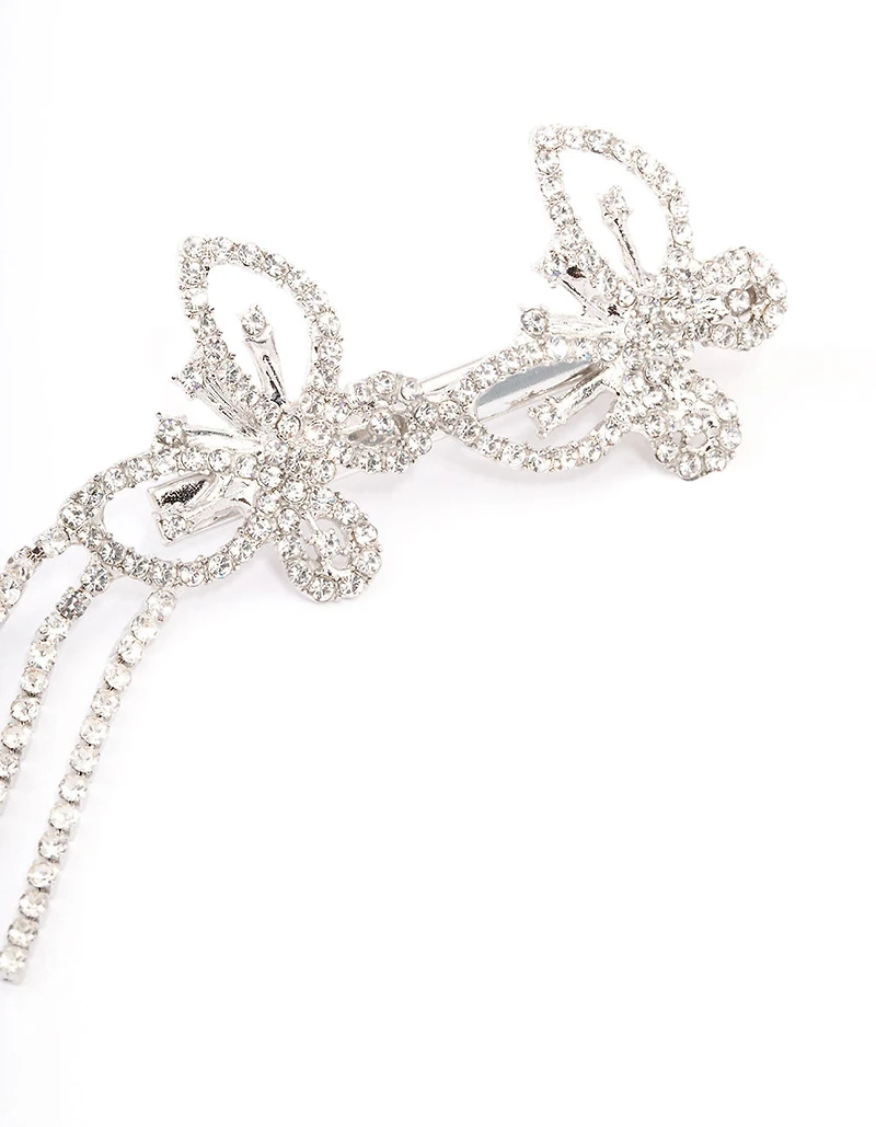 Silver Double Diamante Butterfly Hair Clip