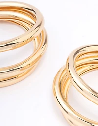 Gold Triple Row Large Hoop Earrings