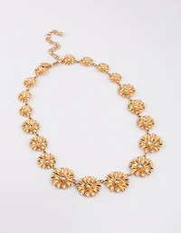 Gold Multi Flower Short Necklace