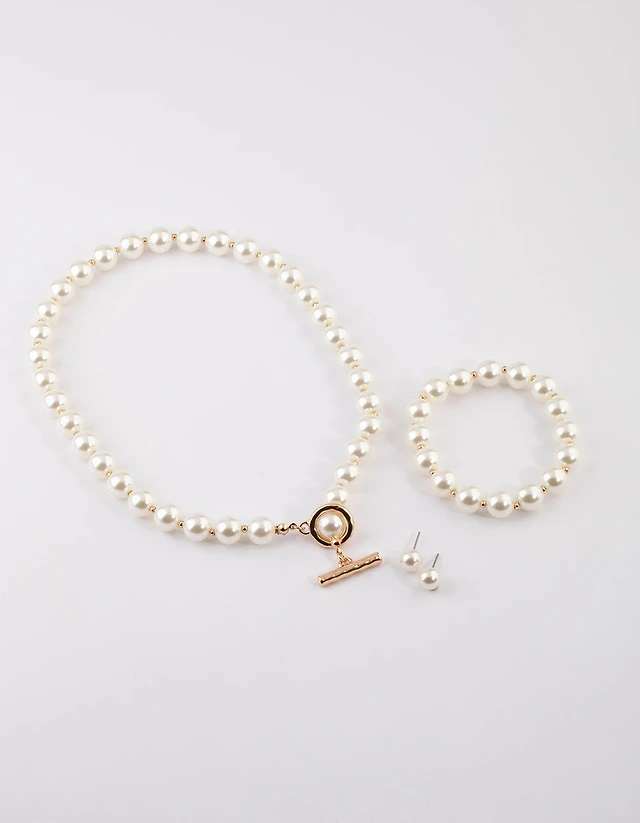 Gold Pearl Matching Jewellery Set