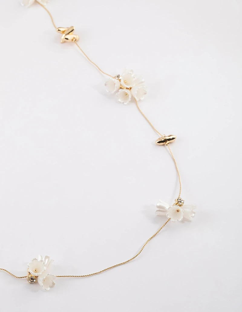Gold Multi Pearl Charm Long Necklace