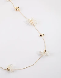 Gold Multi Pearl Charm Long Necklace
