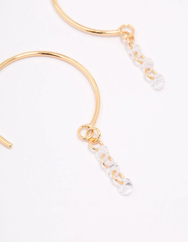 Gold Plated Sterling Silver Cubic Zirconia Chain Hoop Earrings