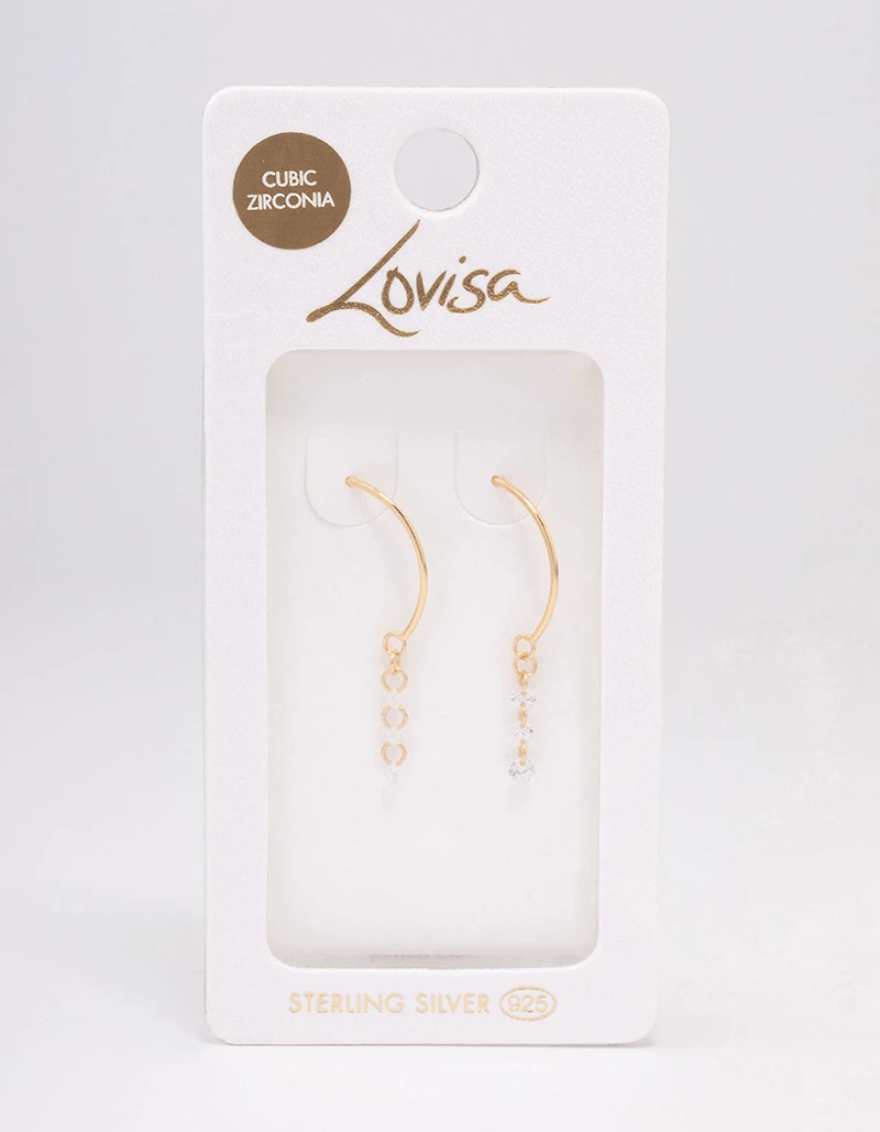 Gold Plated Sterling Silver Cubic Zirconia Chain Hoop Earrings