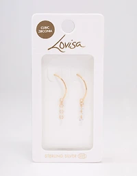 Gold Plated Sterling Silver Cubic Zirconia Chain Hoop Earrings