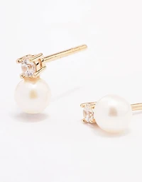 Gold Plated Sterling Silver Cubic Zirconia & Freshwater Pearl Stud Earrings